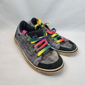Vans Skyla Women's Size‎ 7.5 Black Gray Purple White Pinstripe Skater Shoes